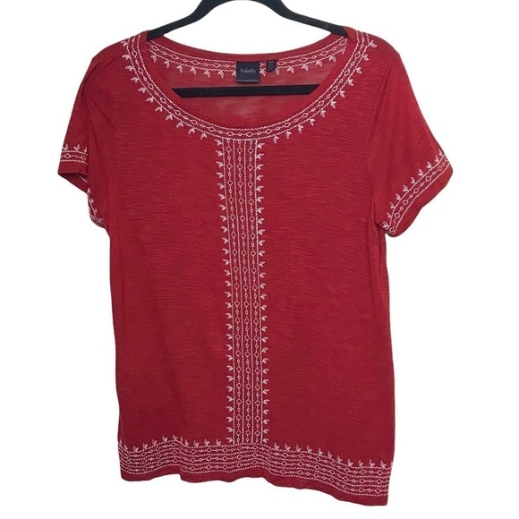 Rafaella Red Short Sleeve Embroidered Tee T Shirt - Picture 1 of 9